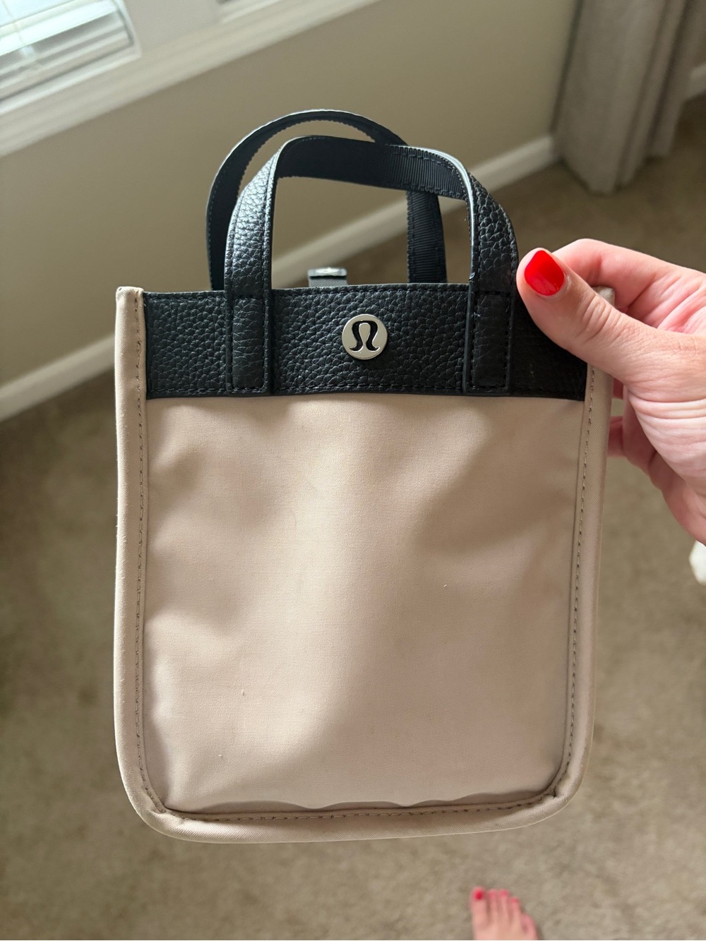 lululemon athletica Beige and Black Mini Tote with Top Handles